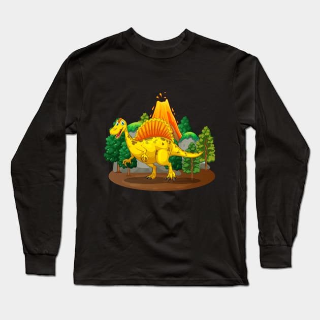 Dinosaur and Volcano Long Sleeve T-Shirt by Trendy_Designs